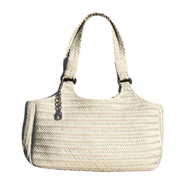 Donald J Pliner Woven Leather Purse Handbag New Double Straps Shopper Tote $595 - Picture 1 of 7